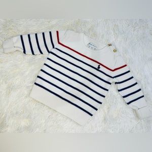 RALPH LAUREN Striped Mesh Knit Cotton Sweater